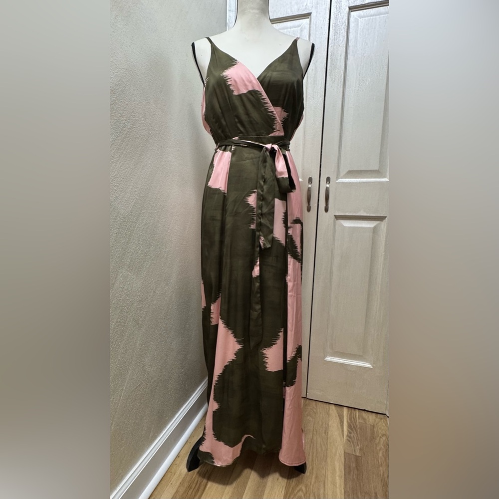 Anthropologie Hutch Leah Wrap Gown Maxi Pink Green Dress Size M - Picture 5 of 14